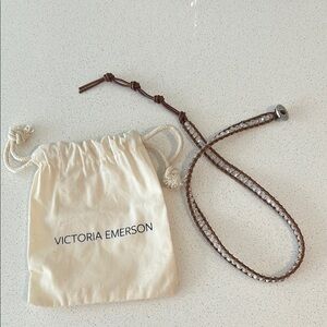 Victoria Emerson Tan and Silver Leather Bracelet